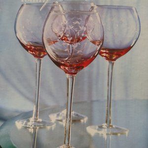 2nd set Rare! Vintage set of 4 Towle Today pink balloon stemmed 9" tall glasses.